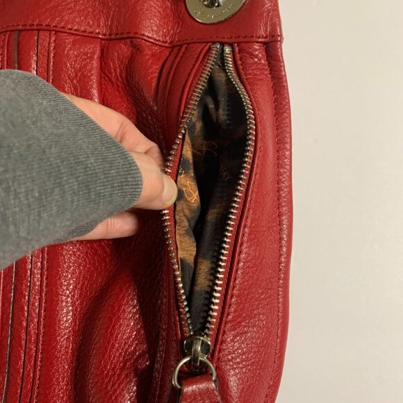 B. Makowsky Red Soft Pebble Leather Crossbody Bag - Picture 3 of 16